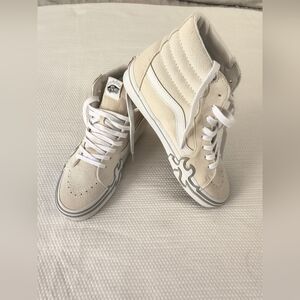 Vans Sk8-Hi Flame Suede White Size US 9 Men's Cream Sail Sneakers.